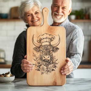 Highland Cow Chef Engraving for Charcuterie Board, Farmhouse Decor, PNG Laser Design for Glowforge & Lightburn