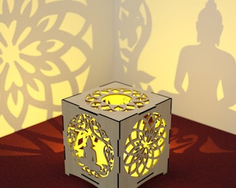 Candle Holder Buddha Lotus Laser Cut Tea light Lantern Lamp wood Digital Download SVG, DXF, AI