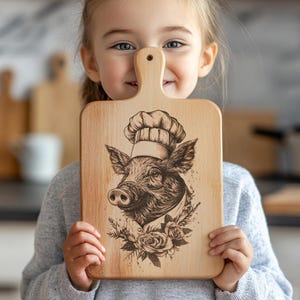 Pig Chef Engraving for Charcuterie Board, Farmhouse Kitchen Decor, PNG Laser Design for Glowforge & Lightburn