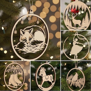 Christmas Laser SVG Bundle, 8 Decor Ornament Laser Cut File for Glowforge