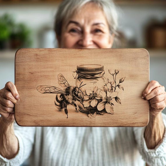 Charcuterie Board Laser Engraving File, Bee and Honey Jar | PNG