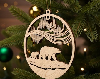 Polar Bear Ornament SVG Laser Cut File, Christmas Bear and Cub, CNC Digital Download for Holiday Decor