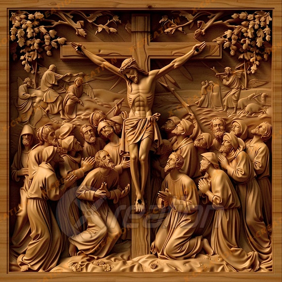 3D illusion Laser Engraving File | HQ PNG File Download | Design for Lightburn, Glowforge and other Engravers | Jesus on the Cross #002