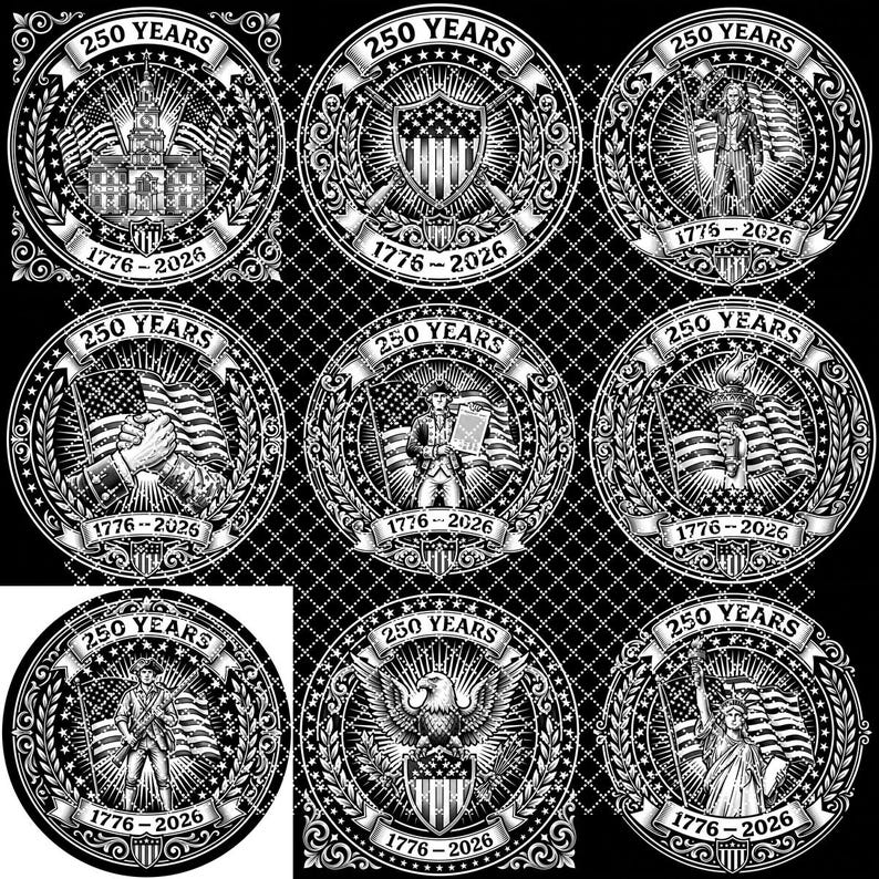 Usa 250 Anniversary Engraving File, Patriotic Laser Designs For Slate Coasters, 10 Historical Emblem Art Bundle image 9