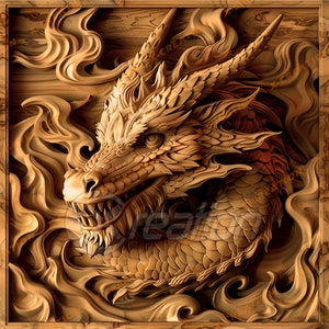 3D illusion Laser Engraving File | High Resolution PNG File Download | Design for Lightburn, Glowforge and other Engravers | Dragon #004