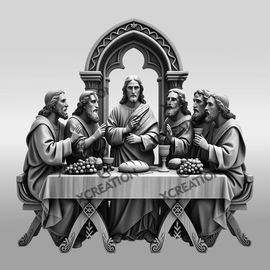 Jesus 3D Illusion Laser Engraving File, Last Supper Grayscale Art