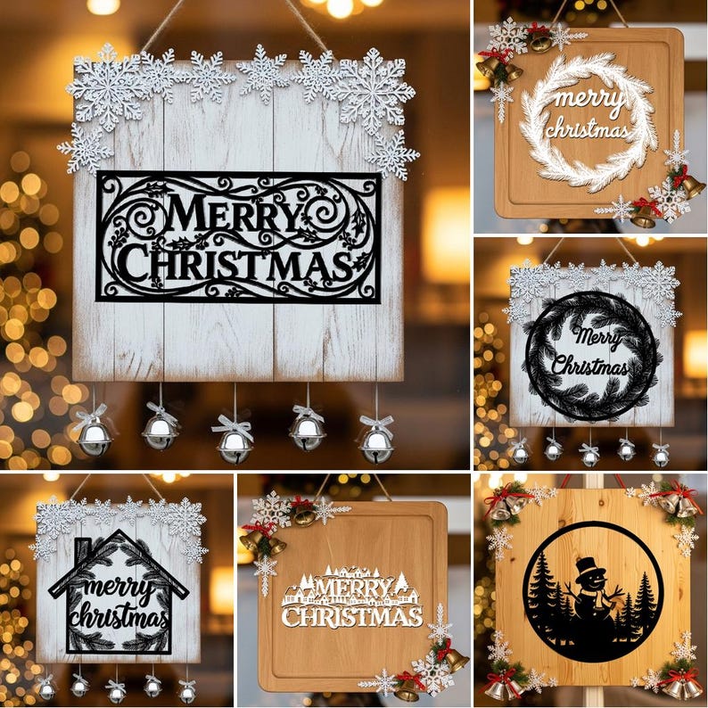 Christmas Sign SVG Bundle, 6 Door Hanger Laser Cut Files for Glowforge ...