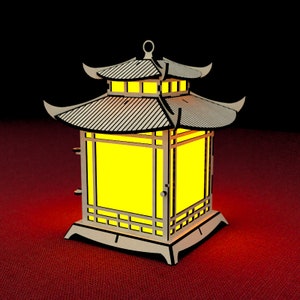 Lanterna pagoda giapponese File tagliato al laser Portacandele Luce notturna Lampada decorativa Download digitale SVG, DXF, AI