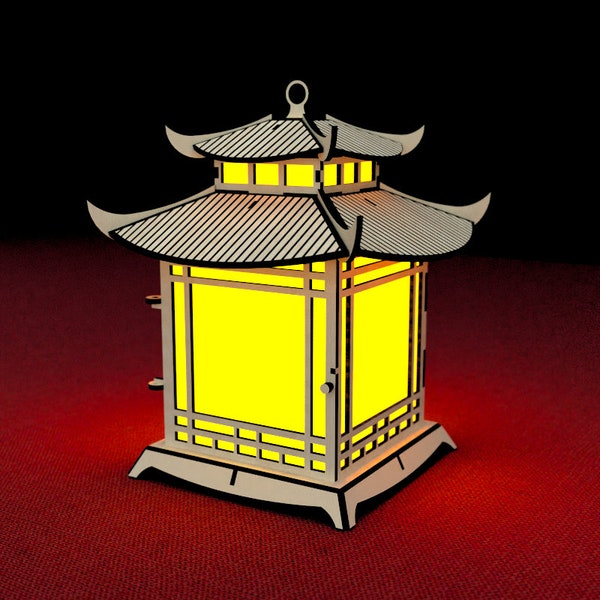 Japanische Pagode Laterne Laser Cut Datei Kerzenhalter Nachtlicht Dekor Lampe Digital Download SVG, DXF, AI