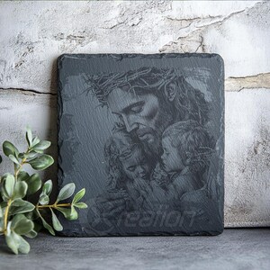 3D Illusion Laser Engraving File, Jesus Blessing Children, PNG for Slate, Christian Art image 6