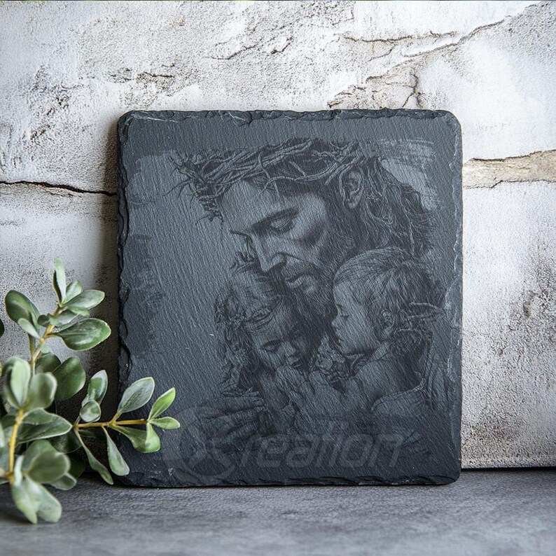 3D Illusion Laser Engraving File, Jesus Blessing Children, PNG for Slate, Christian Art image 6