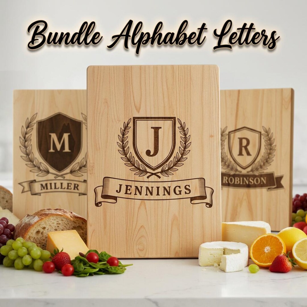 Alphabet Engraving SVG Bundle, 52 Monogram Crest Designs for ...