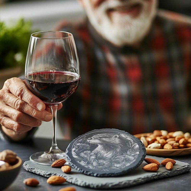 File per incisione laser Wild Otter per sottobicchieri in ardesia, design con illusione 3D per Glowforge e Lightburn immagine 6