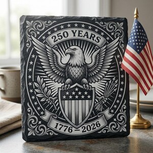 Usa 250 Anniversary Engraving File, Patriotic Laser Designs For Slate Coasters, 10 Historical Emblem Art Bundle image 2