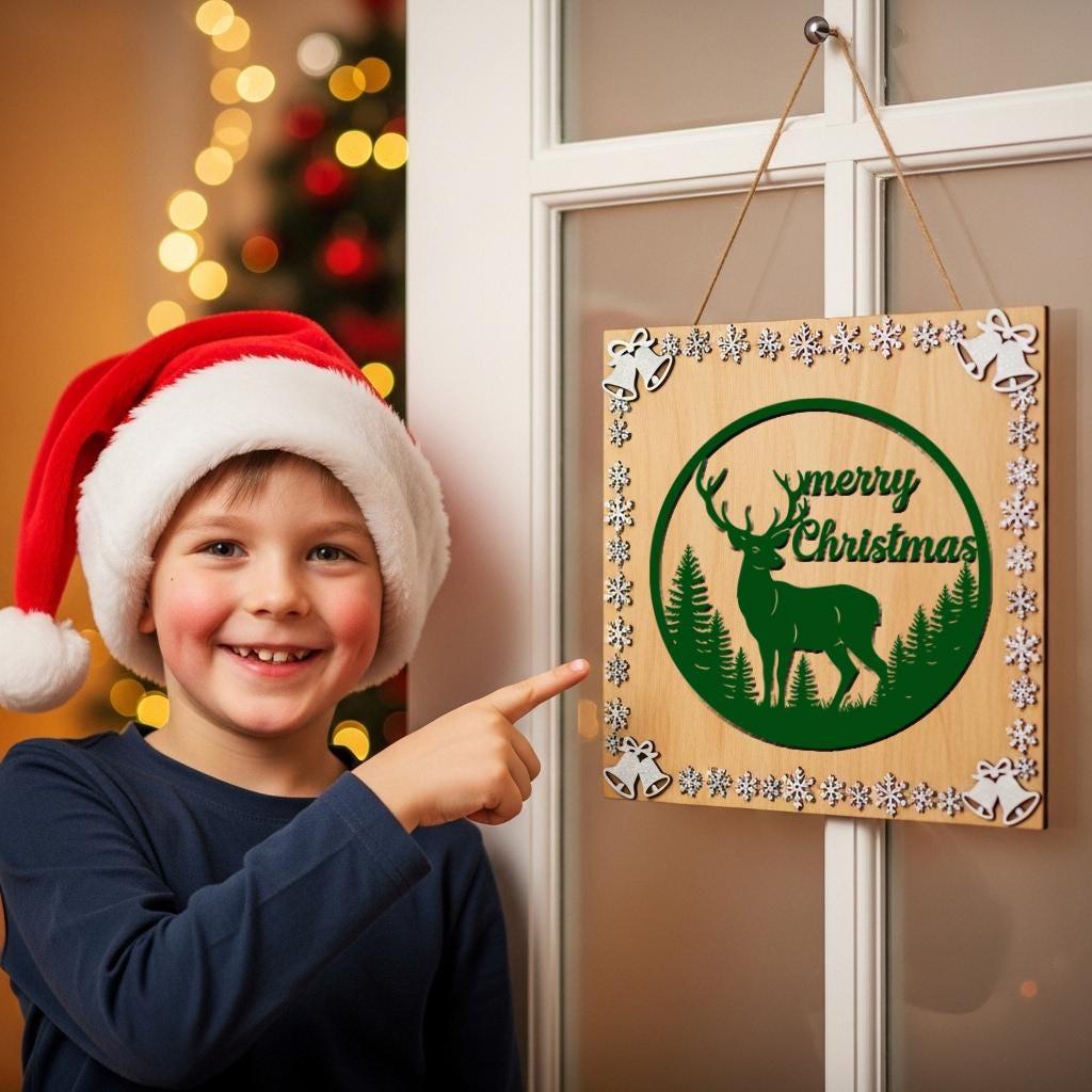 Christmas Deer Door Hanger SVG Laser Cut File - Etsy
