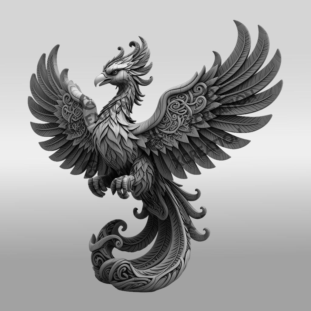 Phoenix Laser Engraving File, 3D Illusion Animal Artwork, DIY