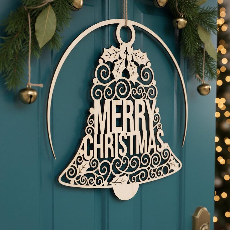 Christmas SVG Bundle Laser Cut File, Merry Christmas Door Hanger, Round ...
