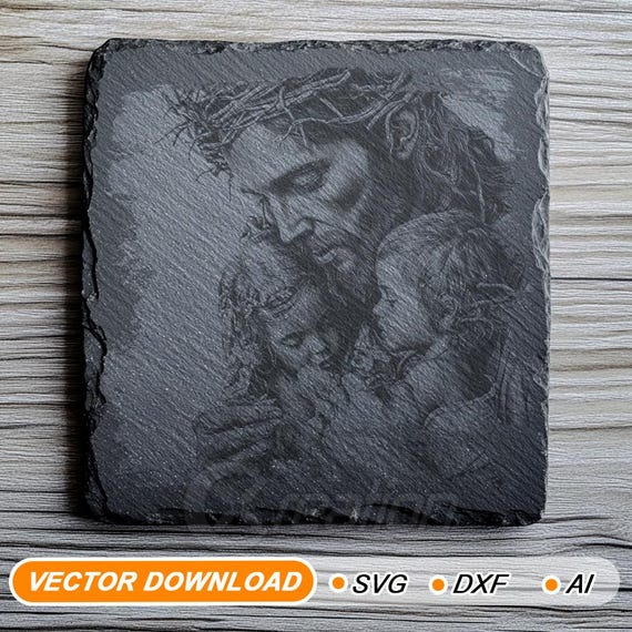 3D Illusion Laser Engraving File, Jesus Blessing Children, PNG for Slate, Christian Art