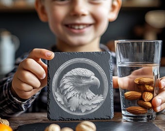 Wild Eagle Laser Engraving File for Slate Coaster, 3D Illusion PNG for Glowforge, Lightburn Home Decor