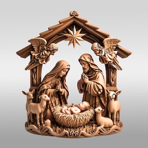 Jesus 3D Illusion Laser Engraving File, Christian Nativity Scene Holiday Decor