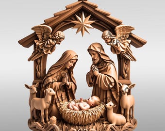 Archivo de grabado láser con ilusión 3D de Jesús, decoración navideña de belén cristiano