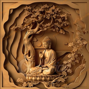 3D illusion Laser Engraving File | High Resolution PNG File Download | Design for Lightburn, Glowforge and other Engravers | Buddha #001