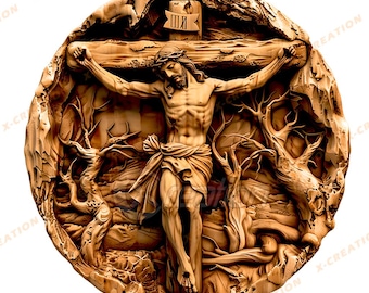 3D illusion Laser Engraving File | HQ PNG File Download | Design for Lightburn, Glowforge and other Engravers | Jesus on the Cross #008