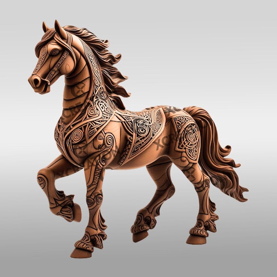 馬の彫刻 樹脂製 ベージュ 馬の3Dレーザー彫刻ファイル、彫刻機用イリュージョン動物アートワーク