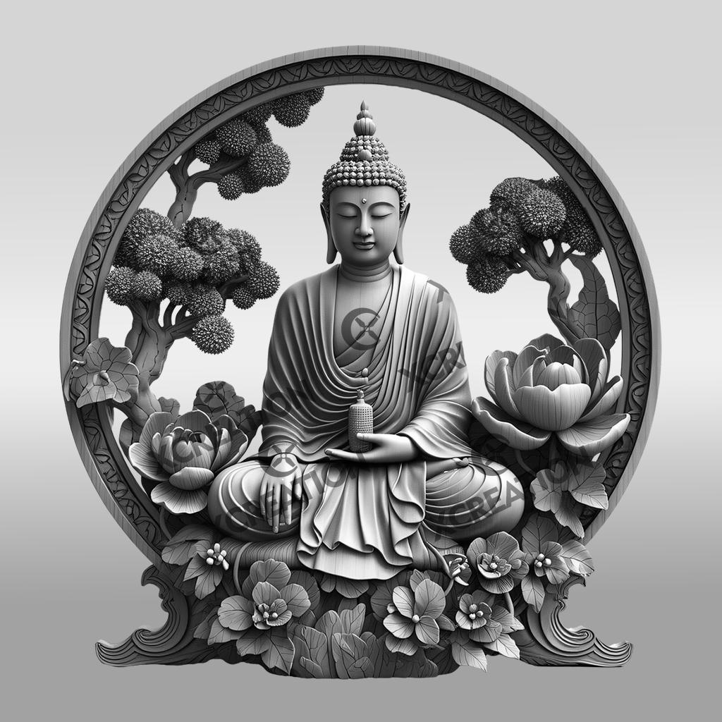 Buddha 3D Illusion Laser Engraving File, Tranquil Spiritual Art