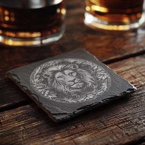 Plik do grawerowania laserowego Wild Lion, iluzja 3D PNG dla podstawki z łupka, projektu Lightburn i Glowforge zdjęcie 7