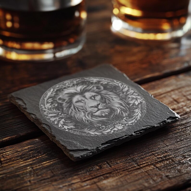 Plik do grawerowania laserowego Wild Lion, iluzja 3D PNG dla podstawki z łupka, projektu Lightburn i Glowforge zdjęcie 7