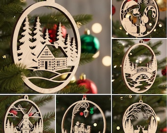 Laser Cut Ornaments SVG Bundle, Christmas Ornament Laser File for Holiday Decor, 8 Designs