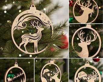 Laser Cut Christmas Ornament SVG Bundle, Santa and Reindeer Files for Glowforge