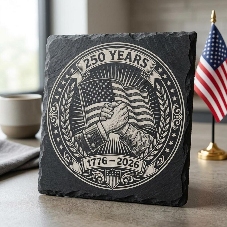 Usa 250 Anniversary Engraving File, Patriotic Laser Designs For Slate Coasters, 10 Historical Emblem Art Bundle image 7