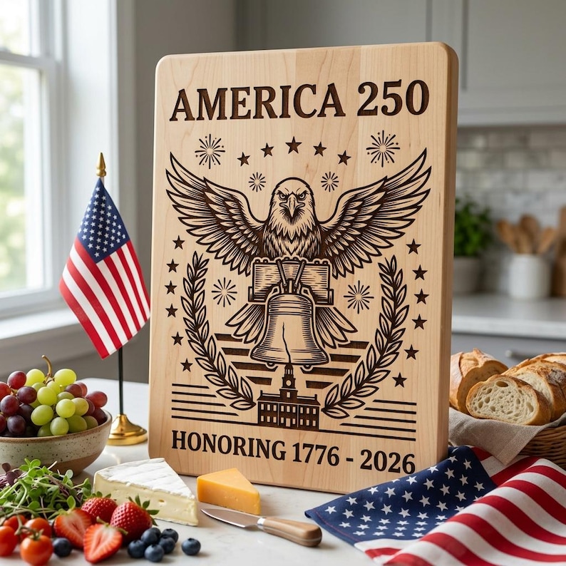 America 250 SVG, patriotisk laserfil för gravyr, amerikanska kulturarvsdesigner för skärbrädor, minneskonst för självständighetsdagen bild 8