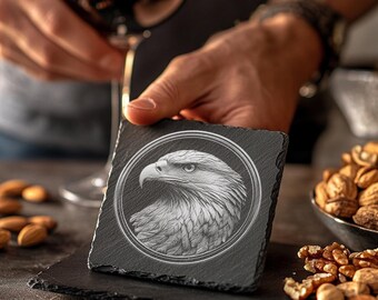 Slate Coaster Laser Engraving File Wild Eagle 3D Illusion PNG for Glowforge Lightburn Home Decor