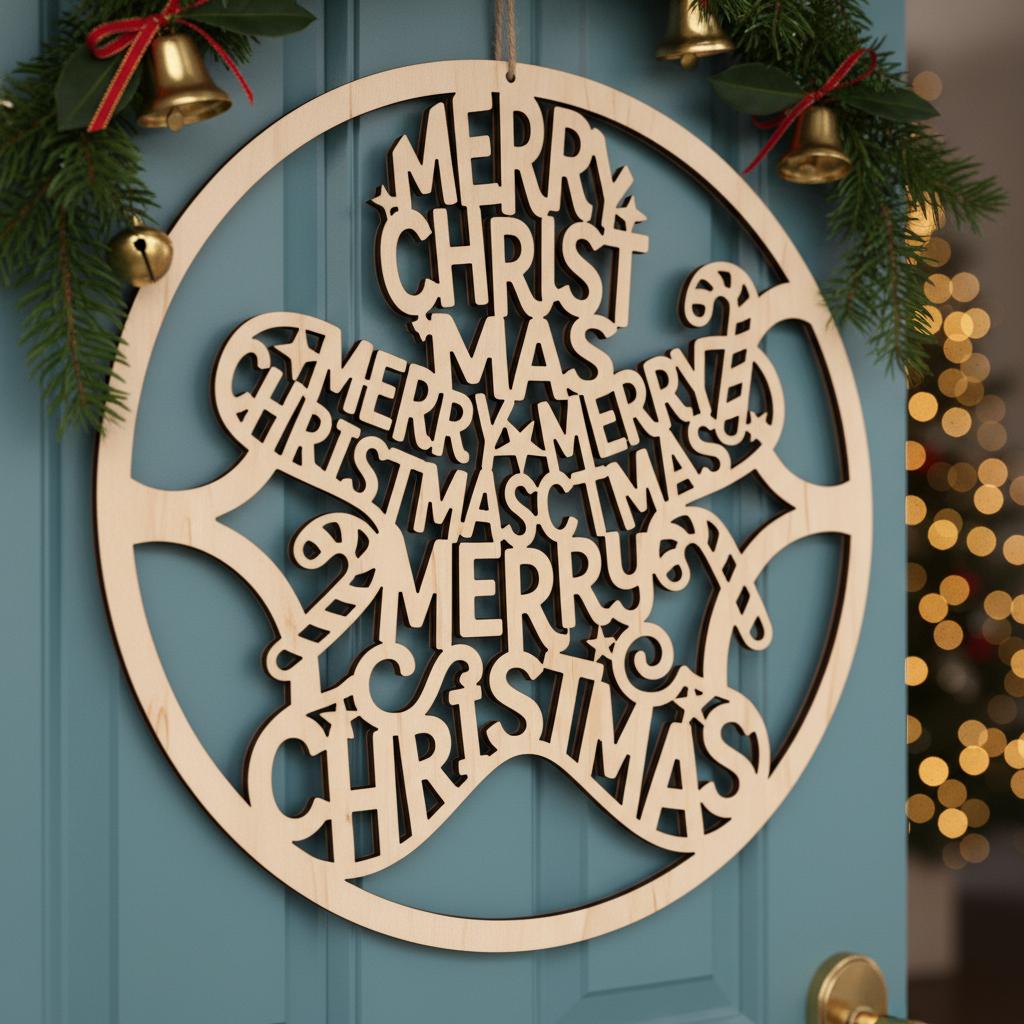 Christmas SVG Bundle Laser Cut File, Merry Christmas Door Hanger, Round ...