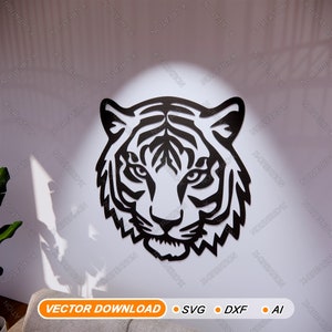 Tigerkopf Wand Kunst Laser Cut Datei, Wandbehang Dekor Digitale Dateien, svg, ai, dxf