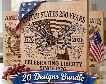 America 250 SVG, patriotisk laserfil för gravyr, amerikanska kulturarvsdesigner för skärbrädor, minneskonst för självständighetsdagen