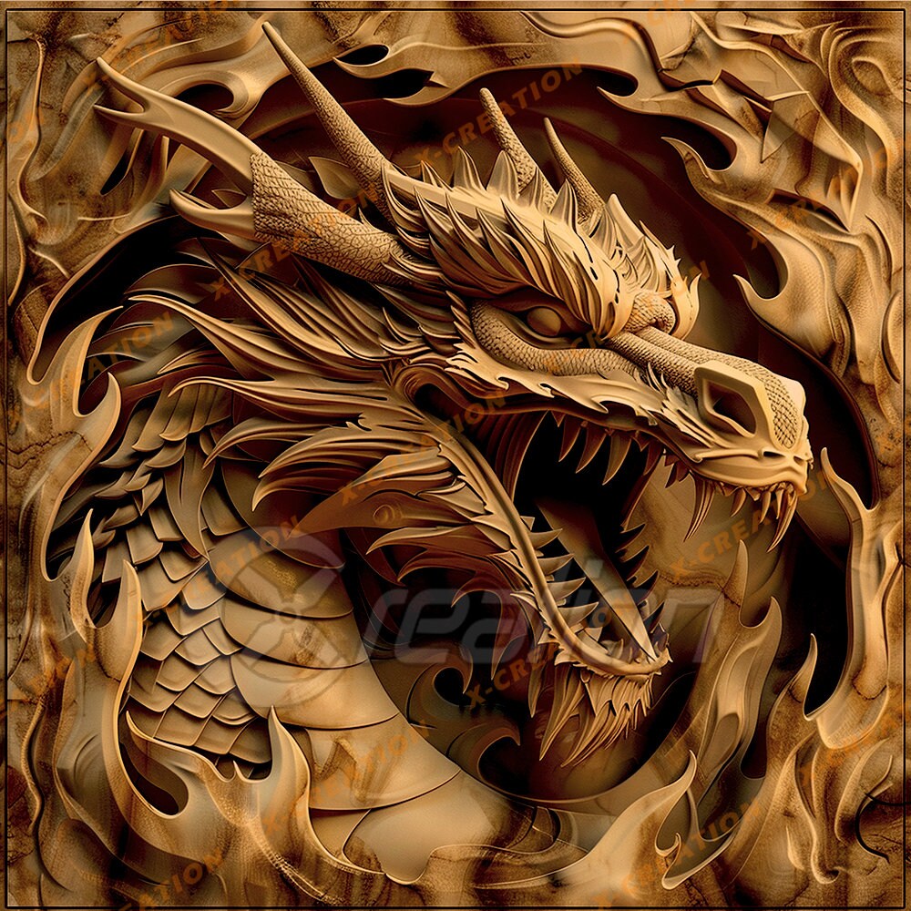 3D Illusion Dragon Laser PNG, High Resolution Engraving File for