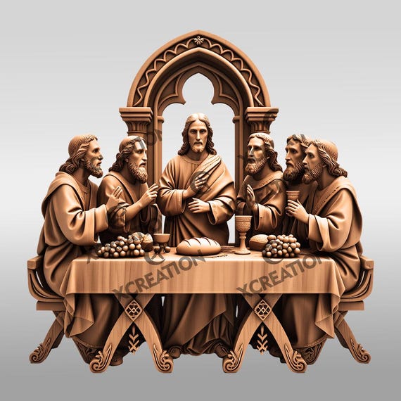 Jesus 3D Illusion Laser Engraving File, Last Supper Grayscale Art
