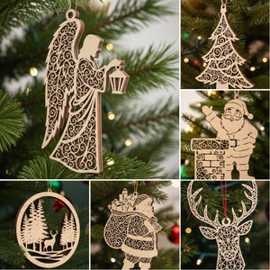 Laser Cut Christmas Ornaments SVG Bundle: Tree Decorations (digital ...