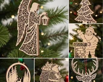 Laser Cut Christmas Ornaments SVG Bundle: Tree Decorations (Digital File)