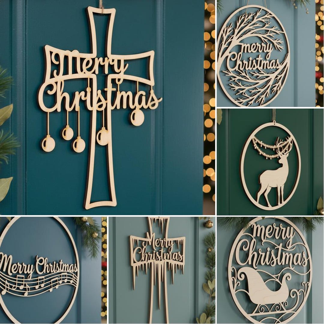 Christmas Door Hanger SVG Bundle: Laser Cut Sign Files (glowforge) - Etsy