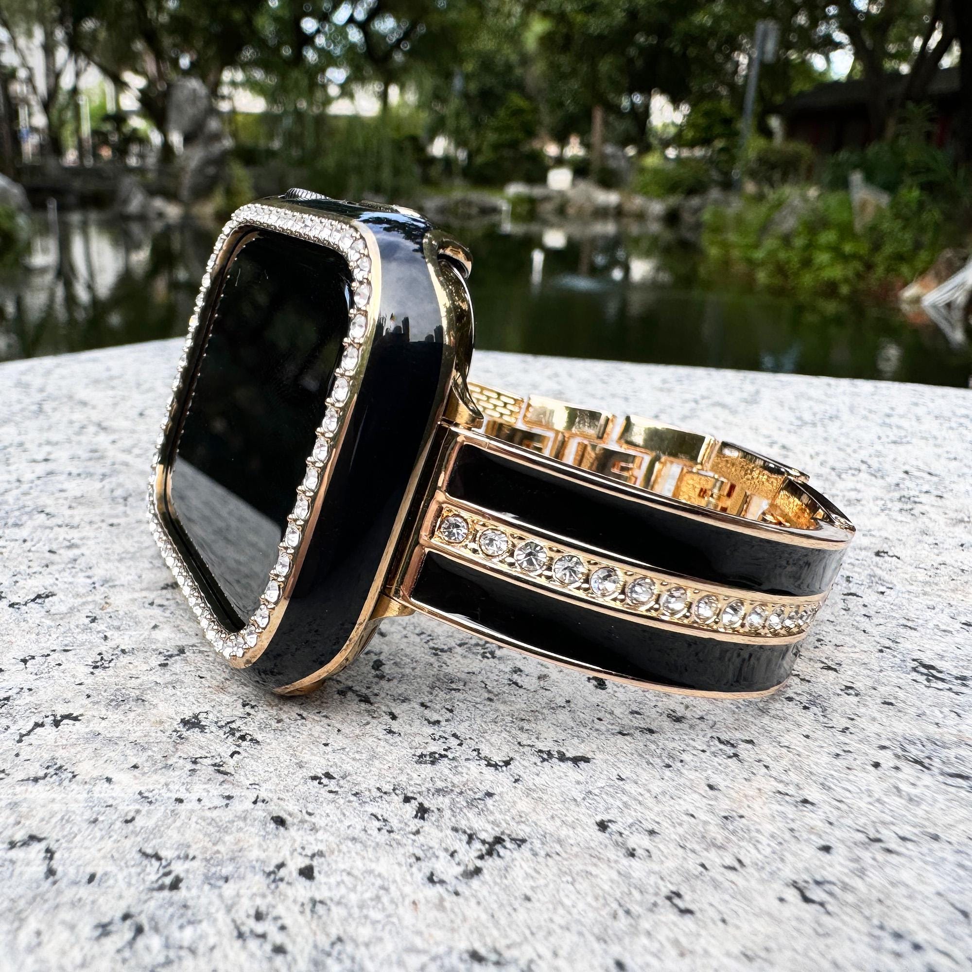 Gold Black Glamorlink Crystal Apple Watch Band Bling
