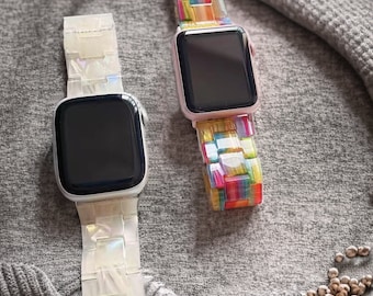 Exquisite Ceramic Resin Apple Watch Band Fashionable Strap for Women Designed for iWatch Series 9/8/7/6/5/4/3/SE 38/40/41mm & 42/44/45/49mm