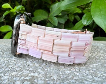 Blush Mosaic Resin Elegant Apple Watch Band Bracelet Strap Series 10/9/8/7/6/5/4/3/2/1 SE 38 40 41 42 44 45 46 49mm Gifts Her Mom Birthday