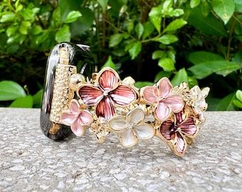 Autumn Blossoms Floral Elegance Apple Watch Bands 38 40 42 44 41 45 46 49mm Metal Strap iWatch for Series 12 to SE Gifts