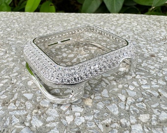 Silver Bling Diamonds Apple Watch Case Bumper Series Stainless Steel 11/10/9/8/7/6/5/SE for iWatch Band 40 41 45mm Women Gifts Her Charms