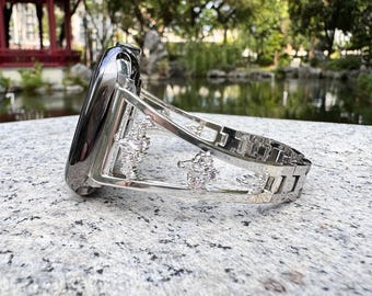 Silver Crystal Apple Watch Band Sleek Stainless Steel Link Strap 38 40 41 42 44 45 46 49mm Metal Strap iWatch Series 12 to SE